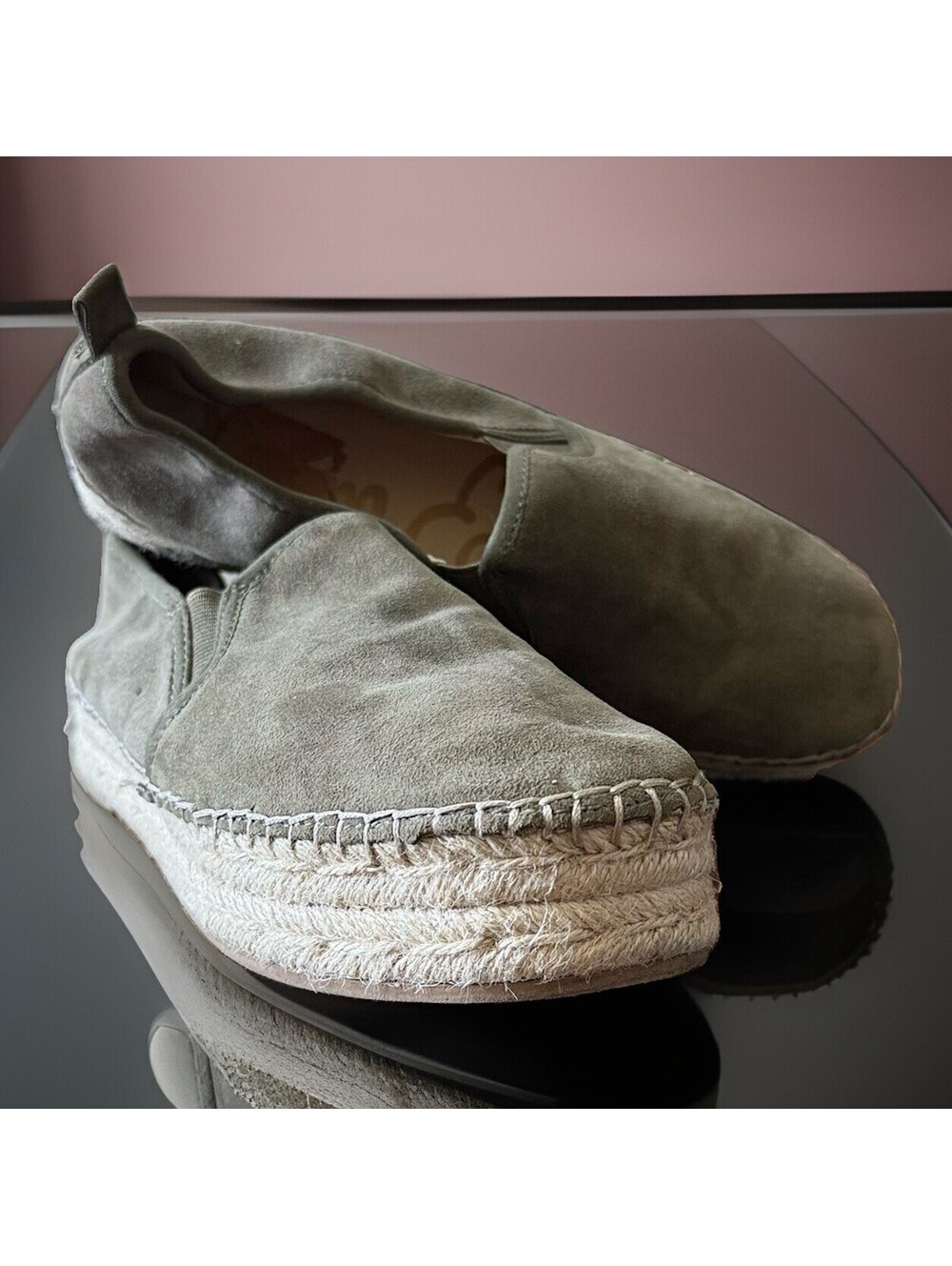 Sam Edelman Carrin Espadrilles Womens 9 Olive Suede Platform Slip On Shoes